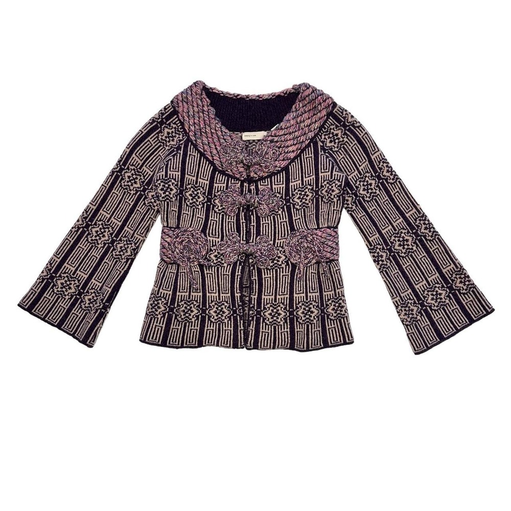 Anthropologie Geometric Knit Blazer in Black and Pink